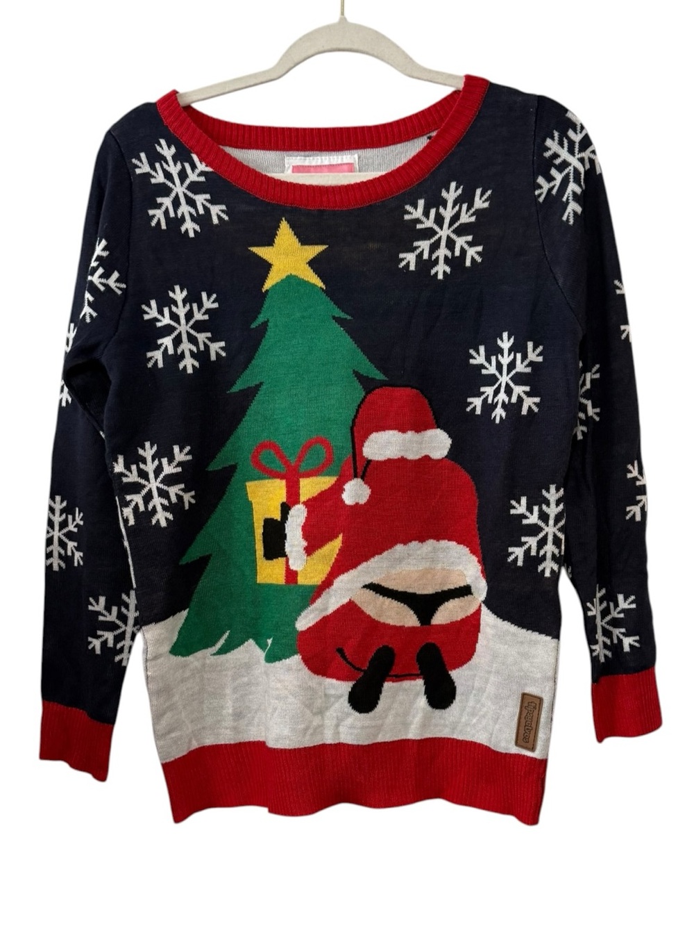 Tipsy Elves Santa Christmas Tree Snowflake Ugly Sweater Navy Red Small